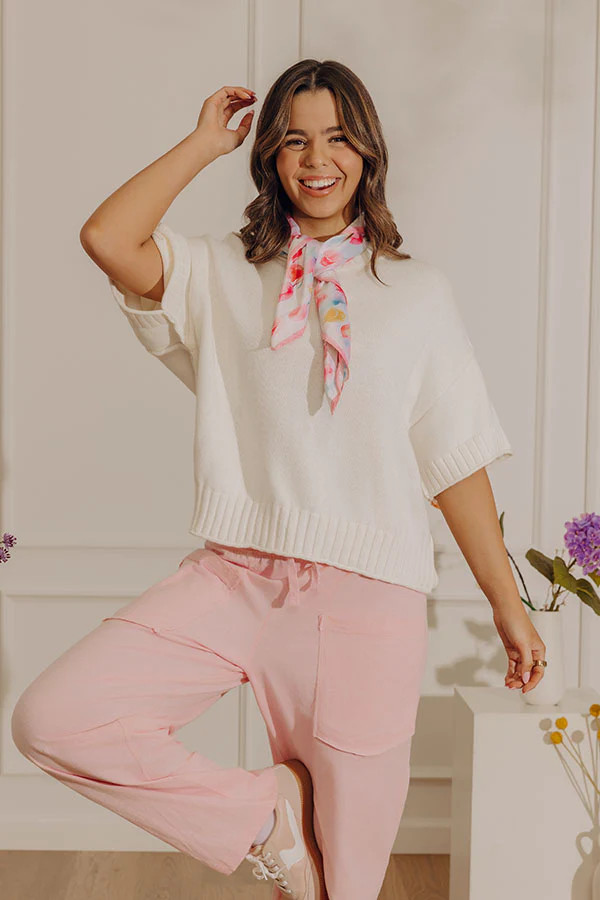 Weekend Smiles Knit Oversized Sweater Top in Ivory | Impressions Online Boutique