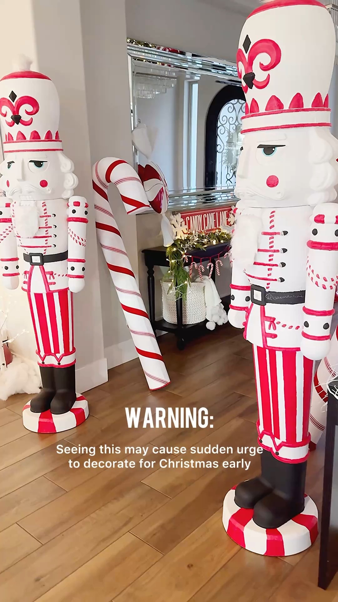 Christmas home decor, giant Nutcracker, black console table, entryway, twinkle lights, giant peppermint, candy canes, holiday 

#LTKHoliday #LTKHome