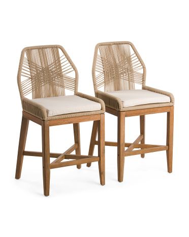 Set Of 2 Rope Cross Weave Counter Stools With Cushion | TJ Maxx