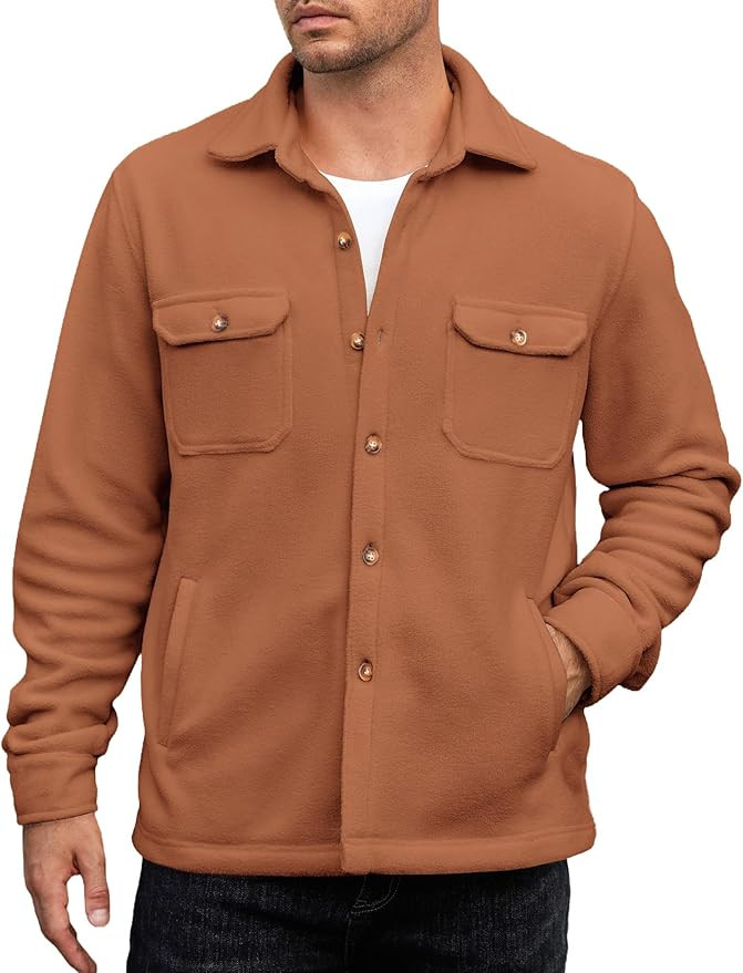 COOFANDY Men's Polar Fleece Shirt Jacket Long Sleeve Casual Button Down Shacket with Pockets | Amazon (US)