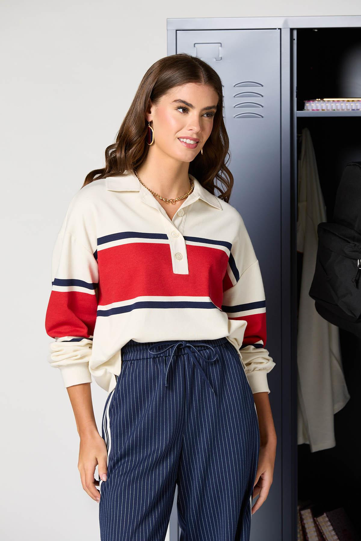 Rugby Stripe Polo Sweatshirt | Cato Fashions