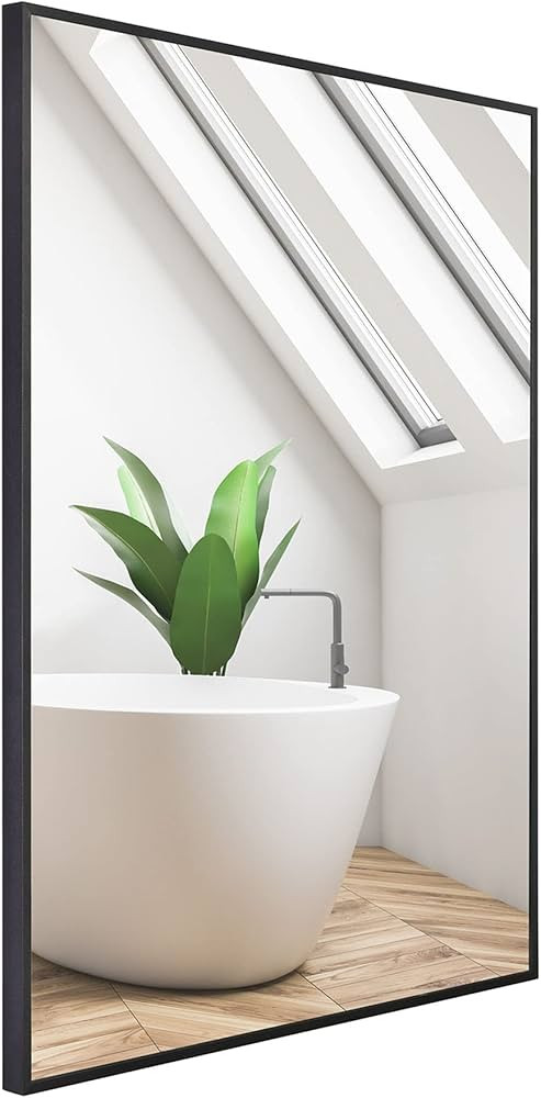 Rectangle Black Bathroom Mirror with Metal Frame 20" X 28" Modern Decorative Black Rectangular Wa... | Amazon (US)