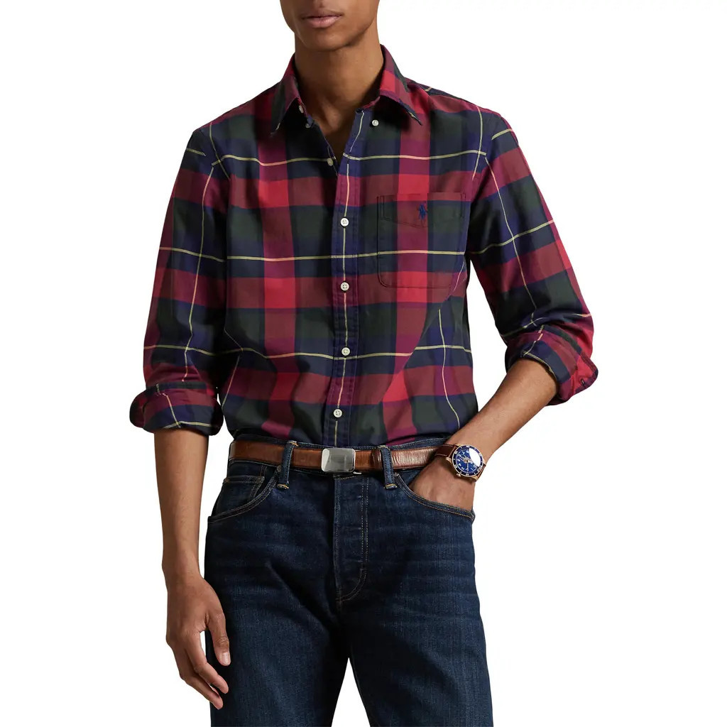 Polo Ralph Lauren Classic Fit Plaid Cotton Oxford Button-Down Shirt in Rustic Red/Yellow Multi at Nordstrom, Size Xx-Large | Nordstrom