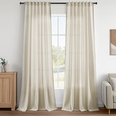 Cotton Linen Blended Light Filtering Curtain,Back Tab Hooks Drapes (Set of 2,With Hooks) | Wayfair North America