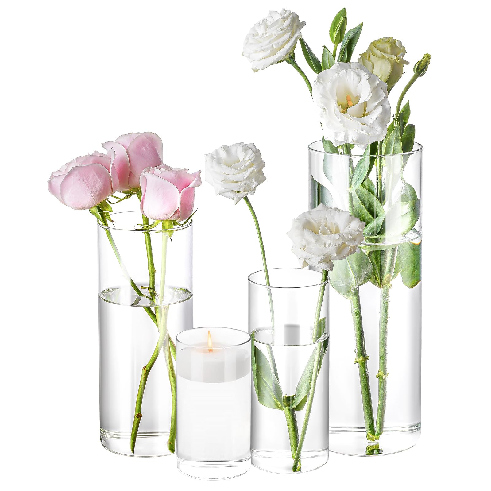 4 Pack Glass Cylinder Vases 4,6,8,10 Inch Tall Clear Flower Vase Hurricane Floating Candle Holder... | Amazon (US)