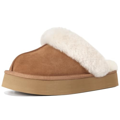 OOW Fuzzy Platform Slippers - Cozy Chestnut Indoor and Outdoor Slippers for Women | Amazon (US)