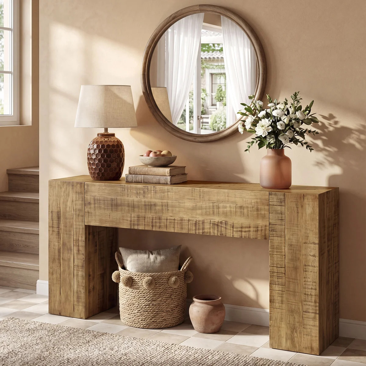 63-Inch Solid Wood Console Table for Entryway, Living Room, Hallway, Foyer, Pine Wood | Wayfair North America