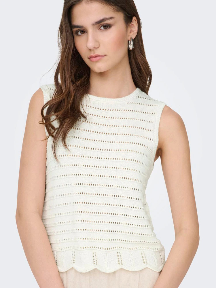 JDY White Crochet Detail Sleeveless Knitted Vest | Next EU