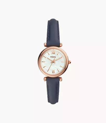 Carlie Mini Three-Hand Navy Leather Watch | Fossil (US)
