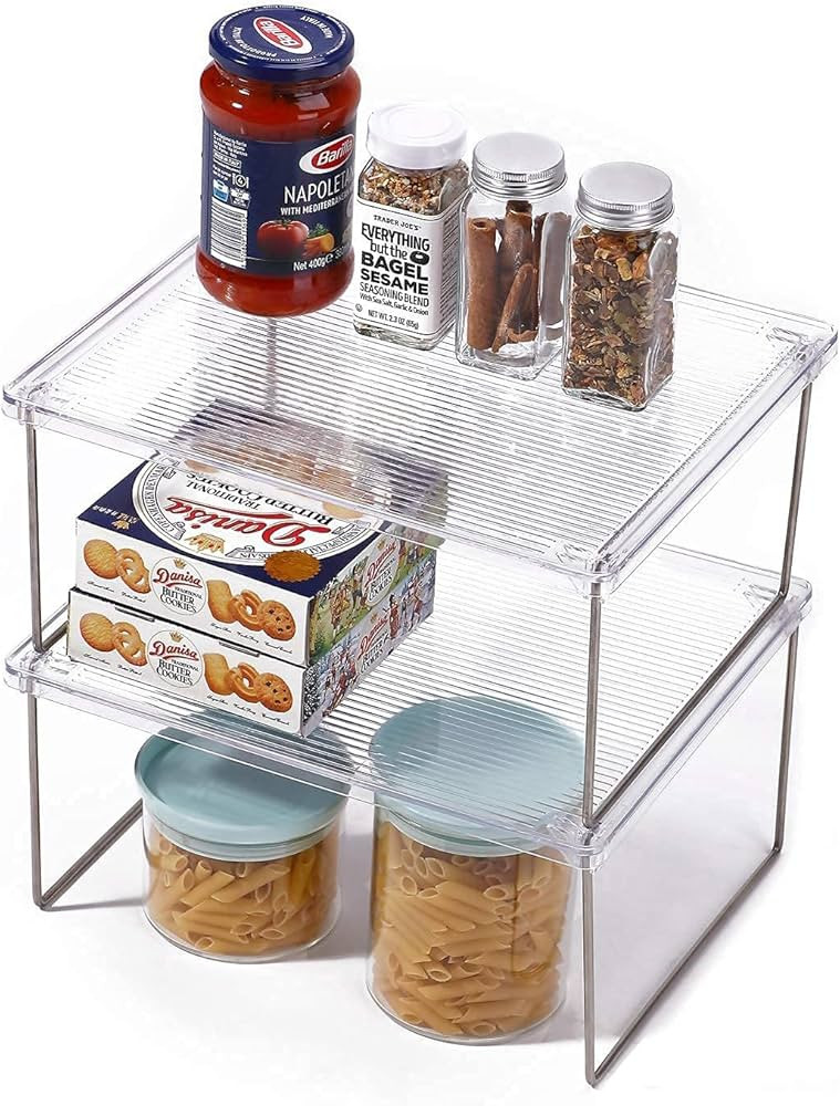 Pantry Organizer, Cabinet Storage Shelf Rack, Stackable Kitchen Cabinet, Foldable Countertop Shel... | Amazon (US)