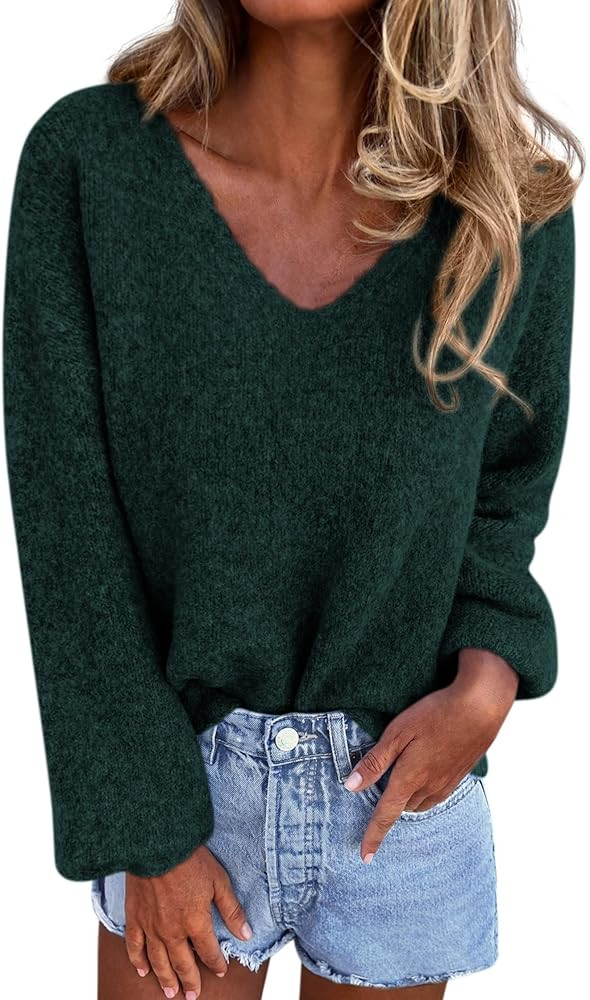 KIRUNDO Sweaters for Women Fall 2025 Oversized V Neck Cozy Cute Casual Long Sleeve Knit Pullover ... | Amazon (US)