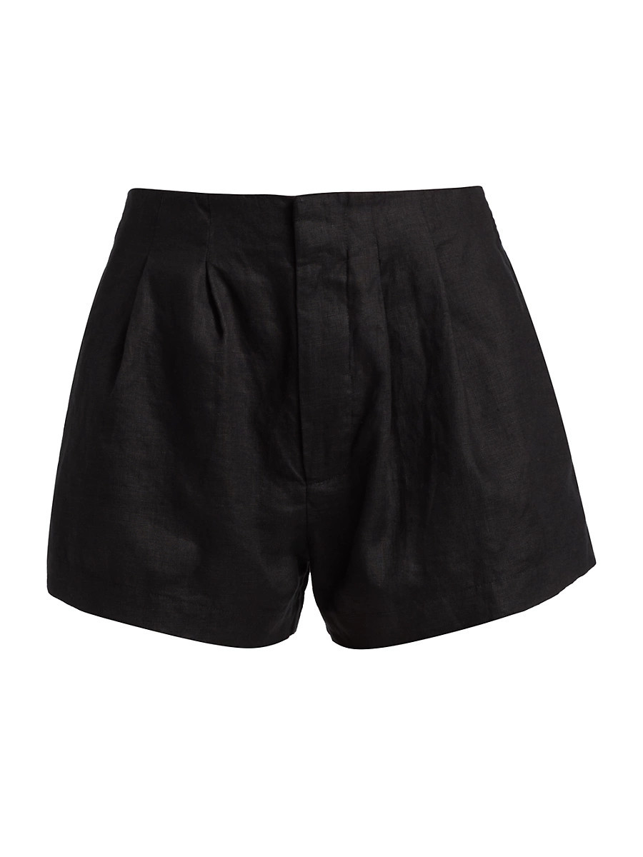 Women's Larue Pleated Linen Shorts - Black - Size 14 | Saks Fifth Avenue