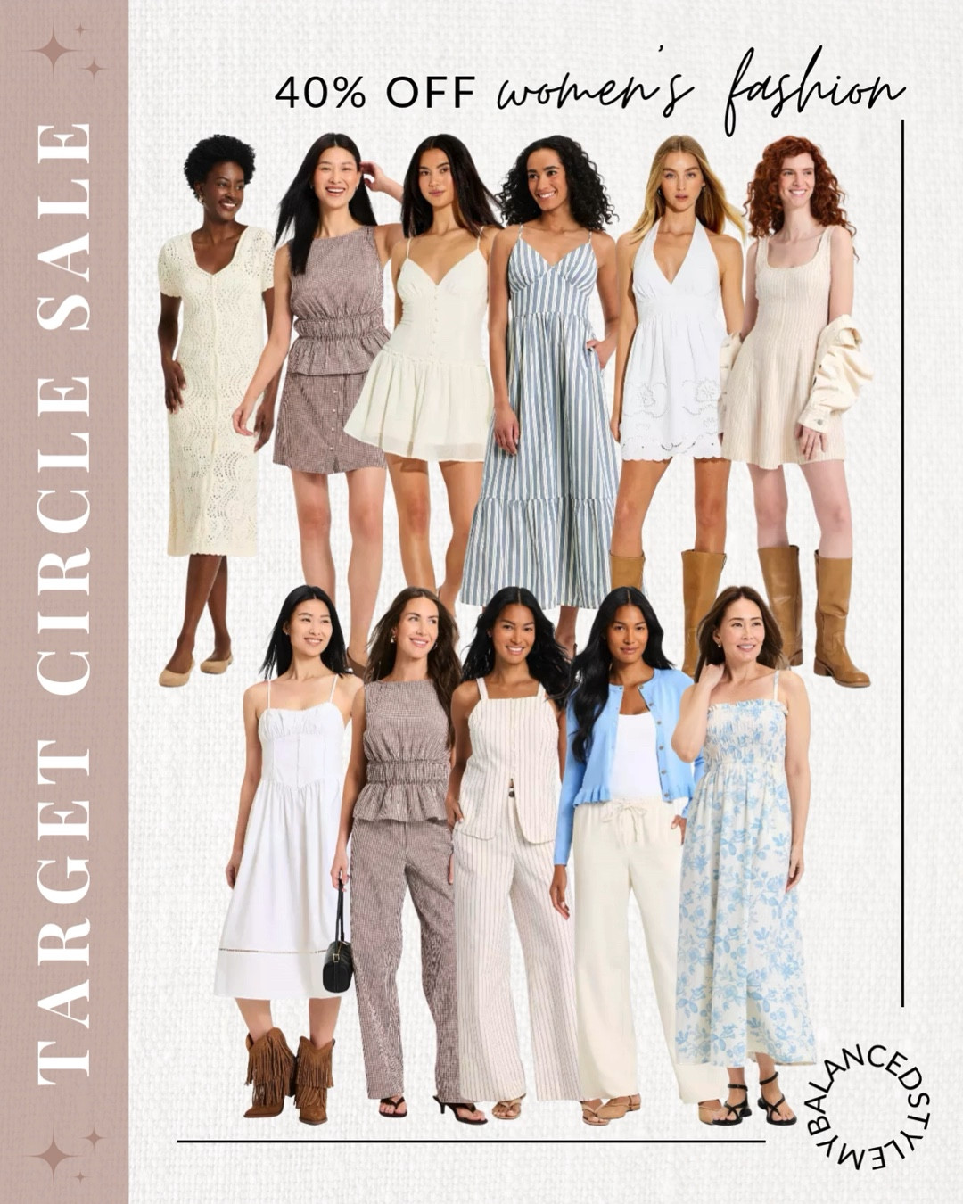 Target sale 40% off women’s fashion 

lightweight linen outfit ideas
breezy summer dress looks
coastal chic outfit inspo
trendy two piece sets
effortless vacation style
casual everyday summer outfits
elevated basics warm weather
chic beach to dinner looks
minimalist summer wardrobe

#LTKSeasonal #LTKootd #LTKSaleAlert