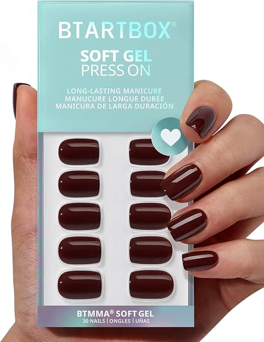 BTArtbox Press On Nails Short - Dark Cocoa, Dark Brown Square Press On Nails with Glue and Adhesi... | Amazon (US)
