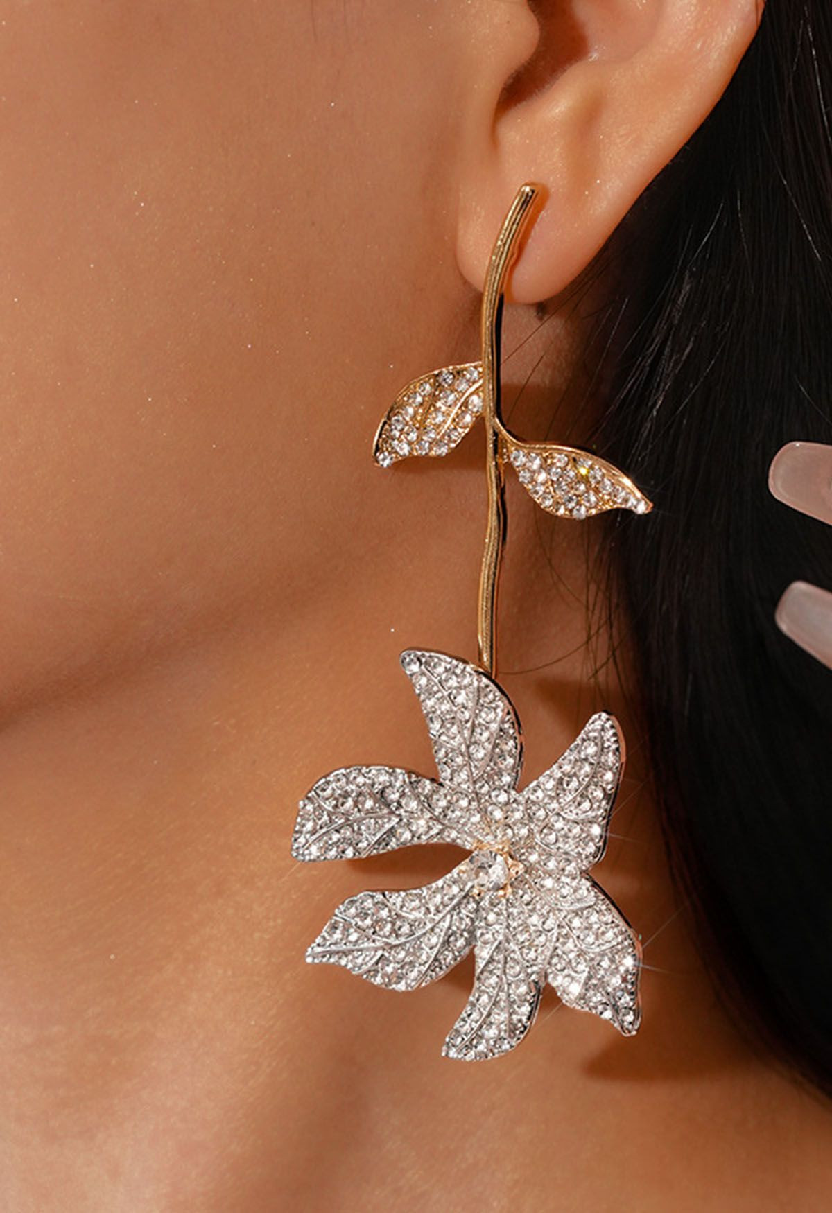 Flower Vine Rhinestone Dangle Earrings | Chicwish