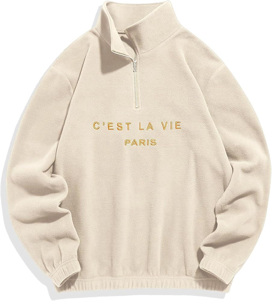 ZAFUL Men's Letters Embroidered Raglan Sleeve Quarter Zip Fleece Vintage Pullover Sweatshirt | Amazon (US)