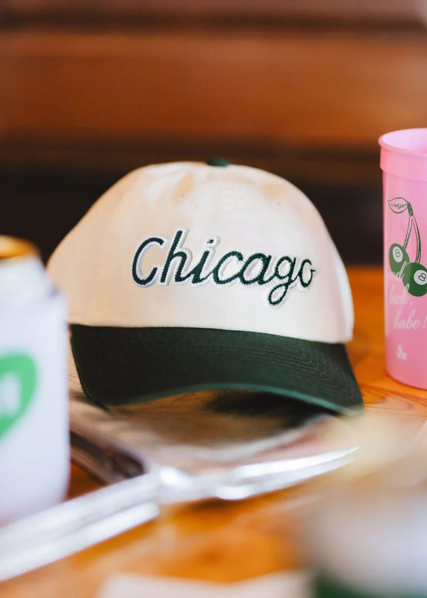 Chicago Script Baseball Cap - Ivory &amp; Dark Green | Alice & Wonder