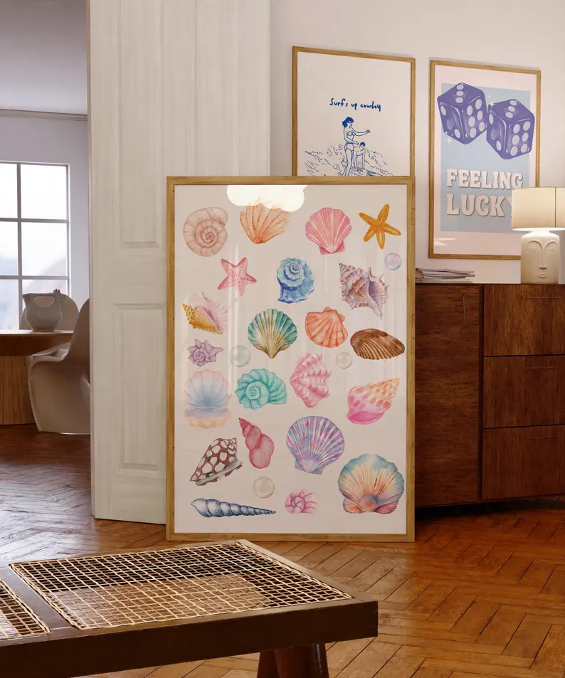 Seashells Print, Beach House Print, Coastal Decor, Sea Shell Print, Cute Summer Art, Beachy Room ... | Etsy (US)