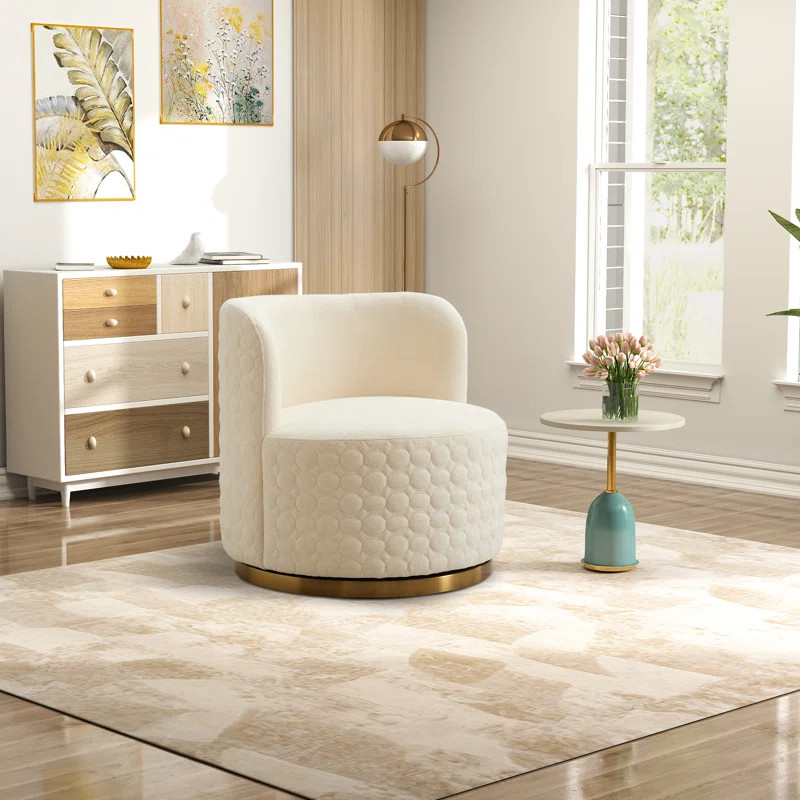 Mojtaba 27.6" Wide Modern Refined Upholstered Swivel Barrel Chair With Circular Print and Metal F... | Wayfair North America