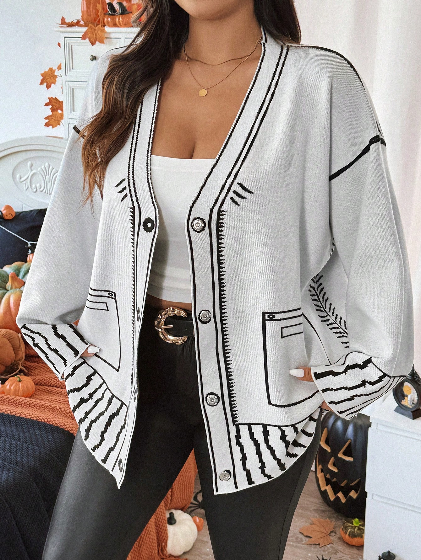 TrendsSHEIN Essnce Plus Size V-Neck Long Sleeve Cardigan | SHEIN