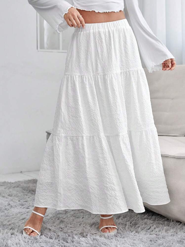 SHEIN PETITE Solid Ruffle Hem Schiffy Skirt | SHEIN