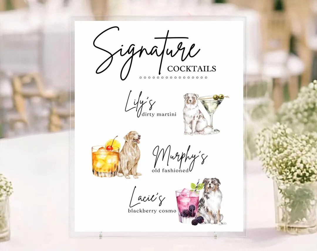 Wedding Drink Sign Dog Puppy Cocktails Alcohol Beverage Decor Instant Download Customizable Digit... | Etsy (US)