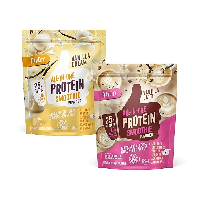 FlavCity Vanilla Dream Bundle - 25g Grass Fed Whey Protein Powder & 10g Collagen in Vanilla Smoot... | Amazon (US)