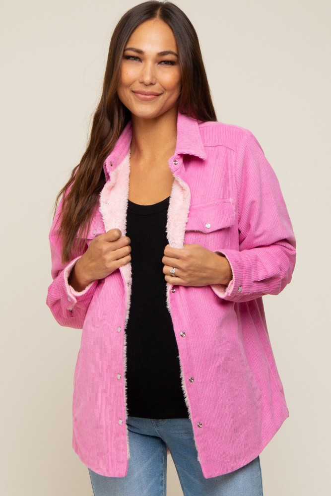 Pink Corduroy Sherpa Lined Maternity Shacket | PinkBlush Maternity