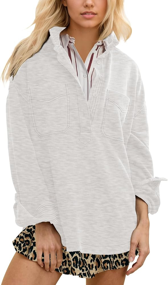 Locachy Women's Oversized Sweatshirt Polo Neck Pullover Top Fall Outfits | Amazon (US)