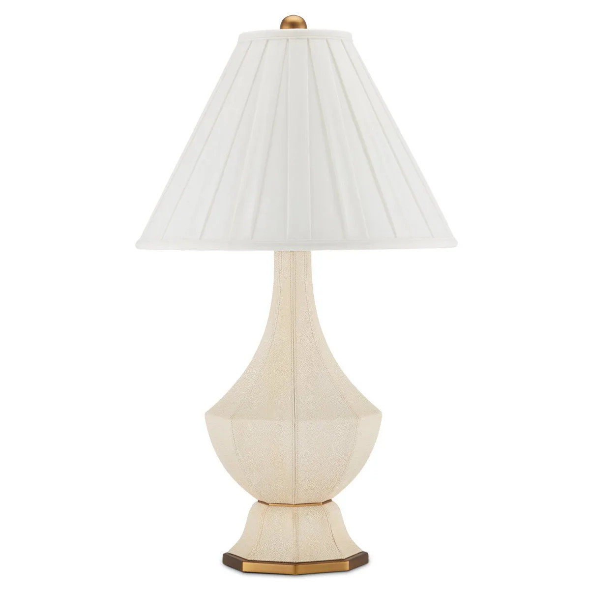 Evia French Country Pleated Shade Beige Leather Table Lamp | Kathy Kuo Home