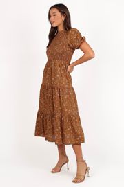 Naura Shirred Tiered Midi Dress - Cognac Floral | Petal & Pup (US)