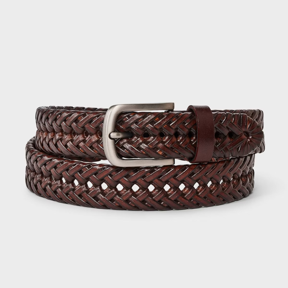 Men's Leather Braided Fully Adjustable Belt - Goodfellow & Co™ Brown | Target