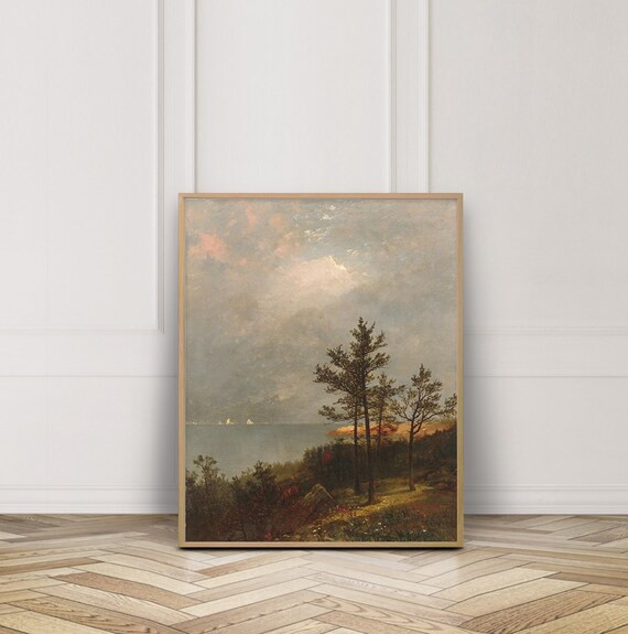 Trees on the Lakeshore Painting, Vintage Landscape, Shore Printable | Etsy (US)