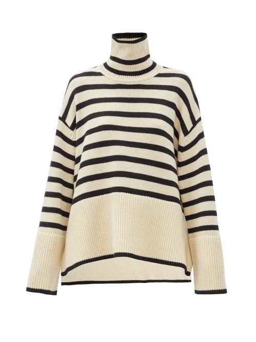 Totême - High-neck Striped Wool-blend Sweater - Womens - Beige Multi | Matches (US)