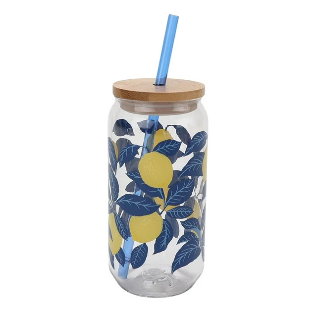 Mainstays by Becky G. & Alejandra 20-Ounce Acrylic Can Shape Tumbler, Lemon & Blue | Walmart (US)