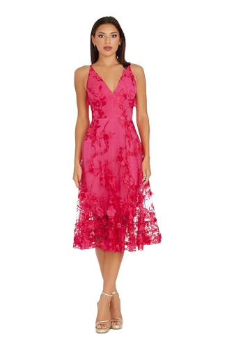 Dress the Population Women's Audrey Spaghetti Strap Midi A-line 3D Floral Dress, Begonia, S | Amazon (US)