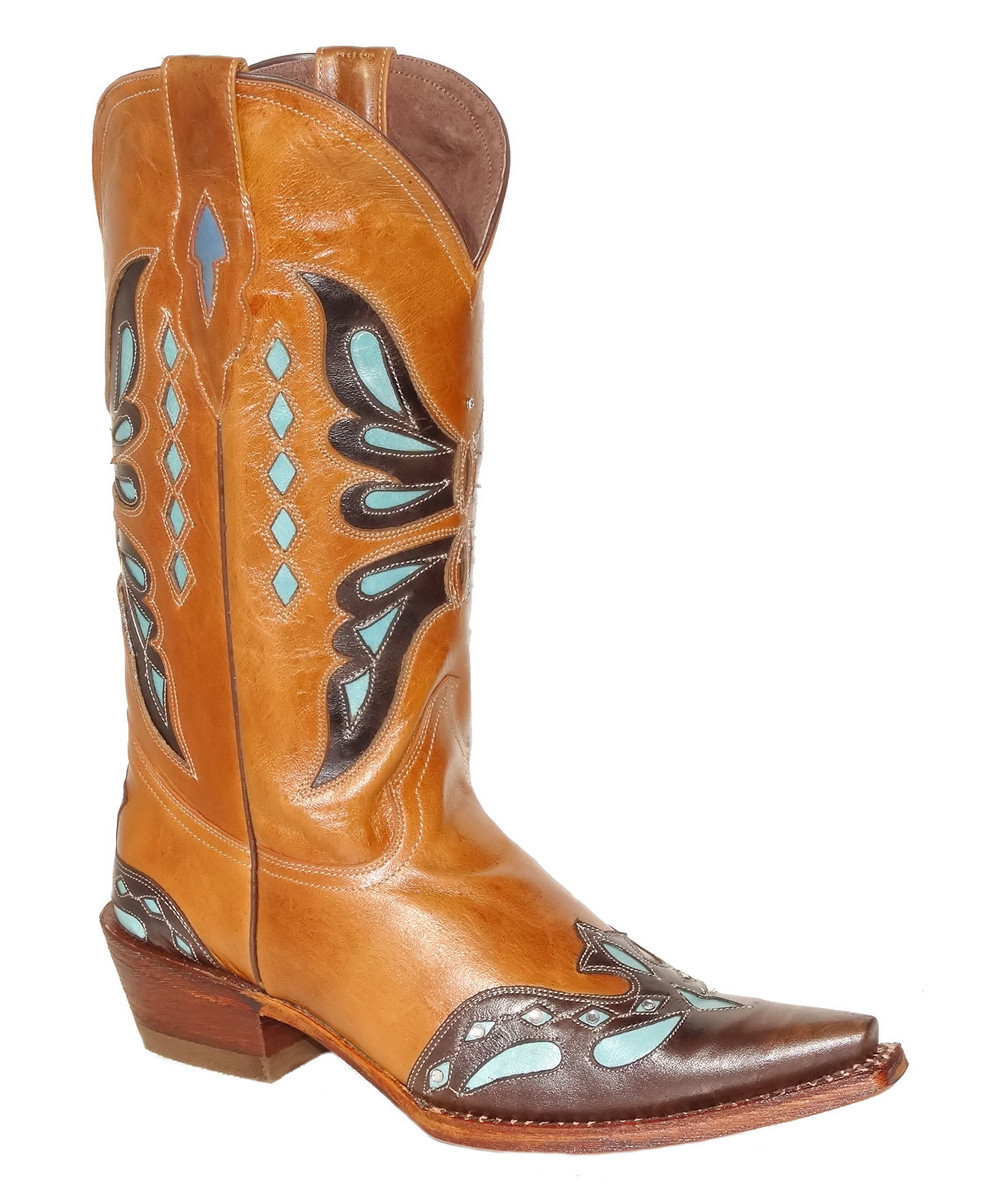 Pecos Bill Women's Western Boots - Gold & Turquoise Cutout Leather Cowboy Boot - Women | Zulily