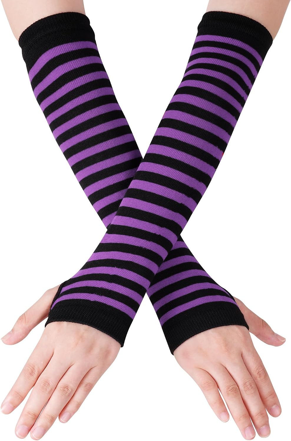 Nydotd Fingerless Long Sleeve Mittens Gloves Y2K Kawaii japanese harajuku Gothic Punk Knitted Striped Arm Warmer for Women | Amazon (US)