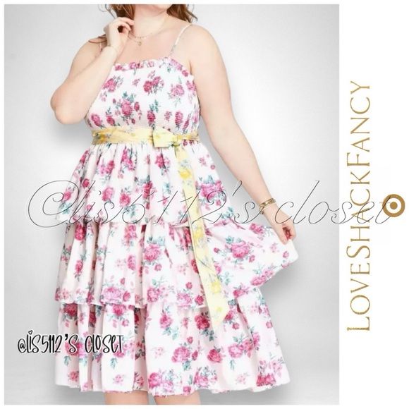 LoveShackFancy x Target Elise Smocked Tiered Dress in Ivory Pink Floral 2X | Poshmark