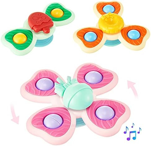 Suction Spinner Toys for Babies 3pcs, Rattle Toys, Spinner Top, Bath Toys, High Chair Toys, Baby Fid | Amazon (US)