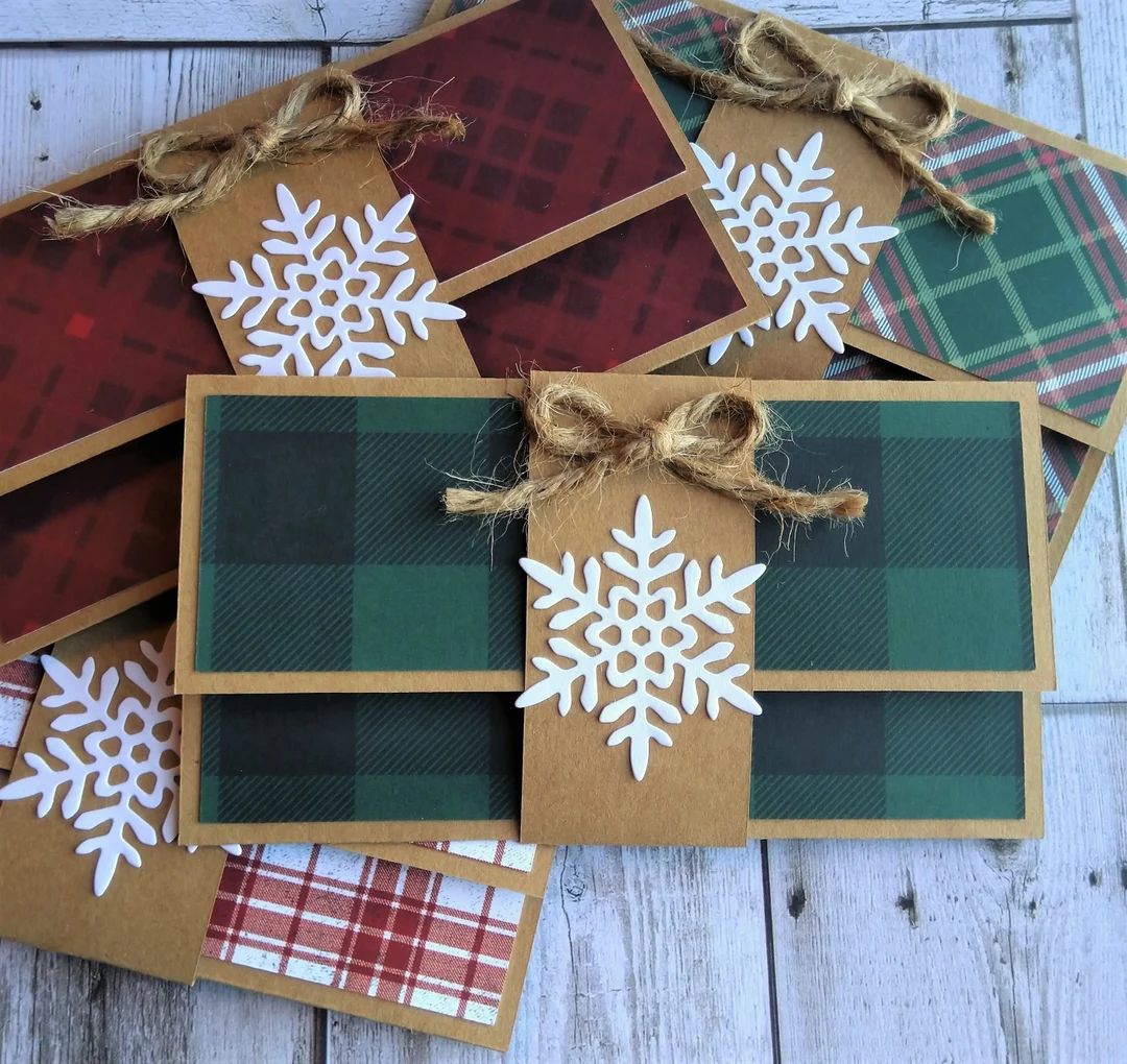 Christmas Gift Card Holders Set - Christmas Plaid, Twine Bow and Snowflake Money Holder Gift Card... | Etsy (US)
