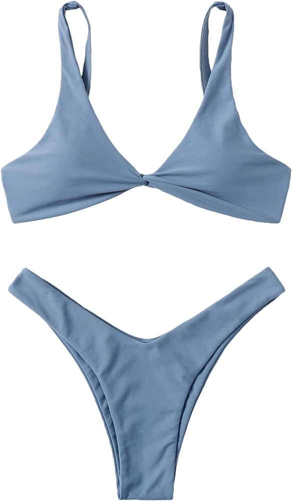Verdusa Women's Twist Front High Cut Thong Two Piece Bikini Set Swimsuit | Amazon (CA)