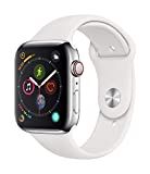 Apple Watch Series 4 (GPS + Cellular, 44mm) - Stainless Steel Case with White Sport Band | Amazon (US)