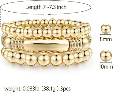 Gold Bangles Bracelet for Women Chunky Curved Stacking Plated Bead Ball Stretchable Bracelets | Amazon (US)