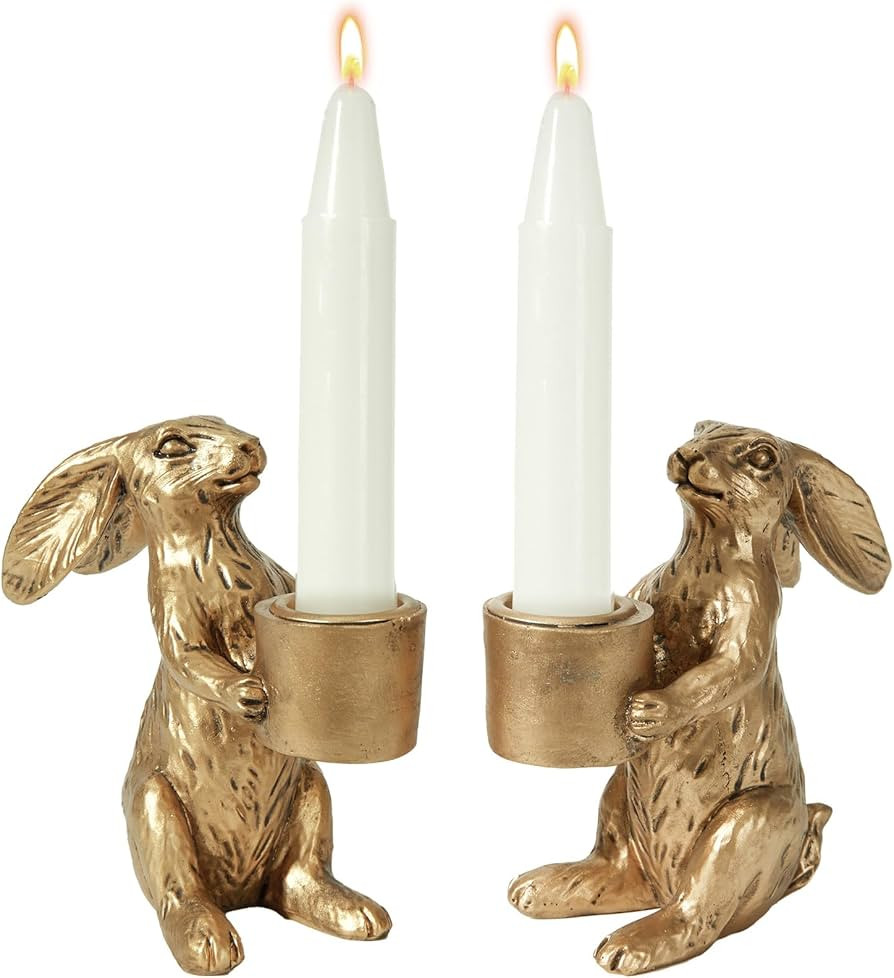 DN DECONATION Easter Bunny Candle Holders Set, 2PCS Gold Vintage Easter Bunny Decorations Taper C... | Amazon (US)