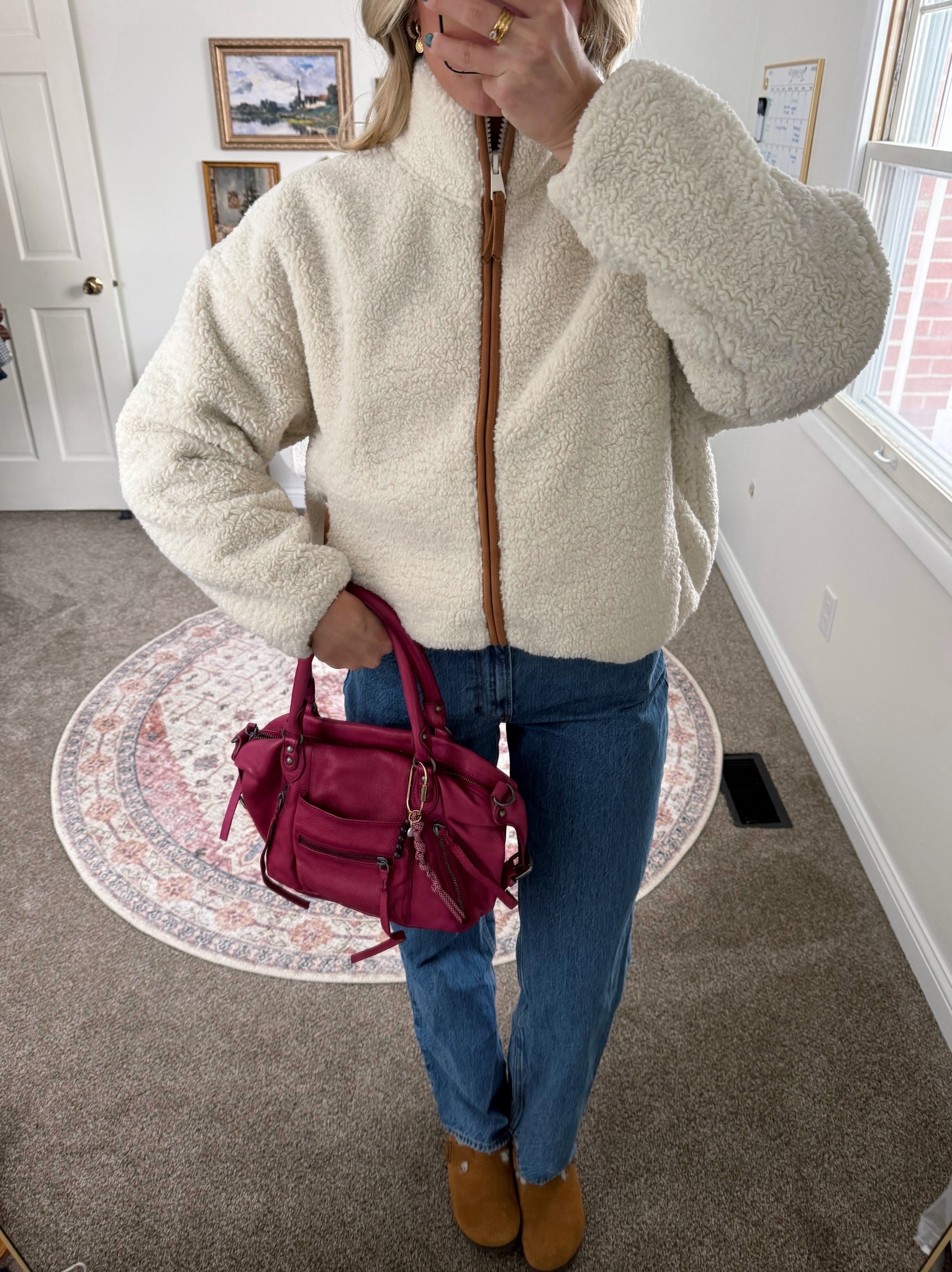Added a comfy Sherpa over! This one matches my shoes perfect- Size Medium 🧸☕️
