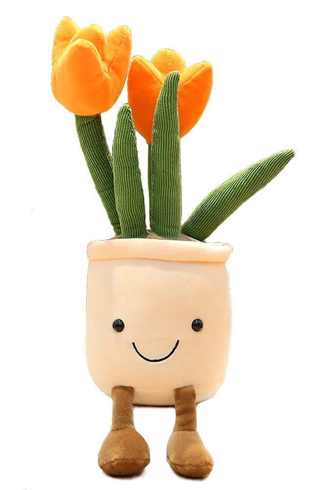 Tulip Plush Toy, 13" Orange Flower Pot Stuffed Throw Plushie Pillow Doll, Soft Fluffy Plant Frien... | Amazon (US)