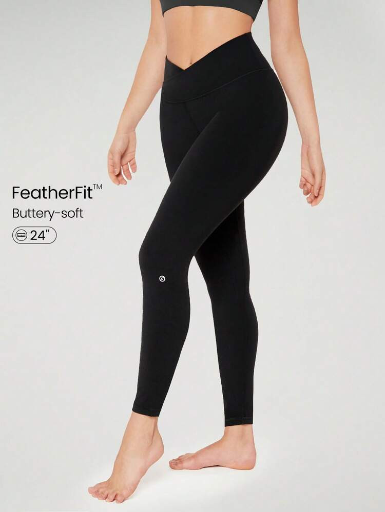 GLOWMODE 24" FeatherFit™ Crossover Yoga Pilates Leggings Buttery Soft High Stretch Crossover Waist Sports Tights Gym Spring Summer | SHEIN
