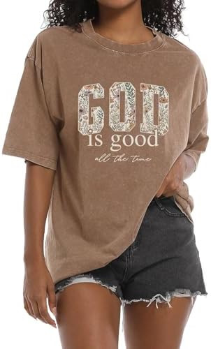 Christian God is Good Shirts for Women Jesus Faith Religious T Shirts Floral Graphic Oversized Ac... | Amazon (US)