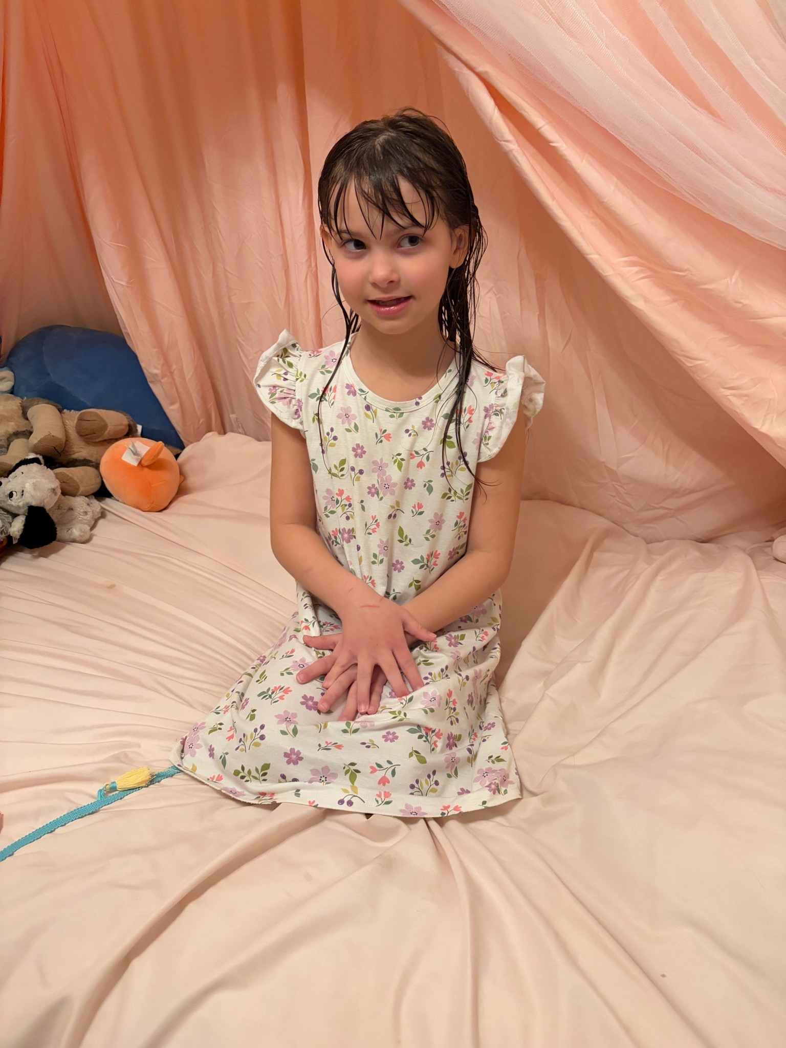 ￼ a cute tassel bed a cute princess overlay and cute pajamas. This girl is nailing the cute look.
we are obsessed with the cuteness of the bedding and she loves that she can make her own little for in her bed!


#LTKHome #LTKKids